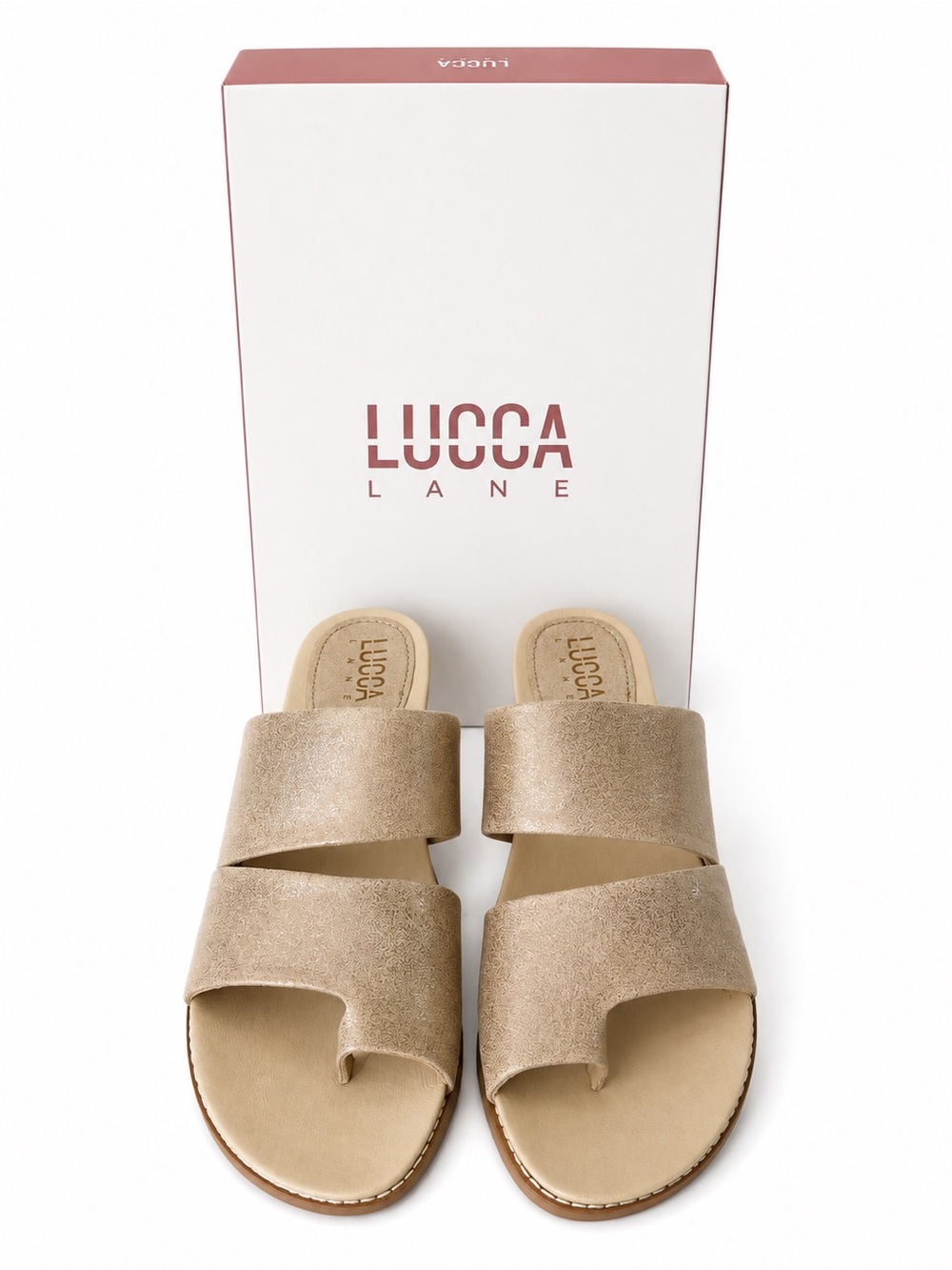 Lucca Lane Light Gold Metallic Slide Sandals Size 11